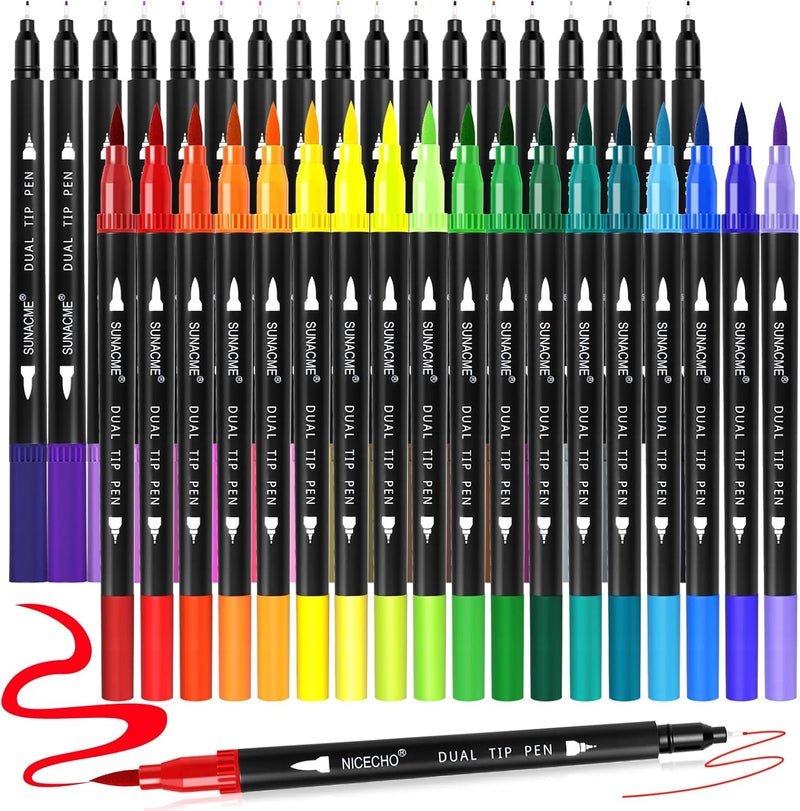 sunacme 36 Colors Dual Brush Marker Pens, Art Marker Set with Brush and Fineliner Tip for Adults Coloring Books, Journaling, Note Taking - Image 1